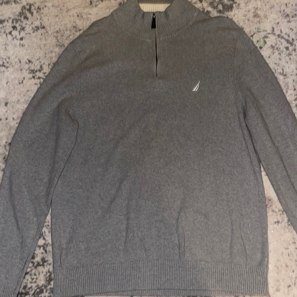 Nautica Pullover Sweater Men Long Sleeve Cotton 1/4 Zip, Gray Sz L